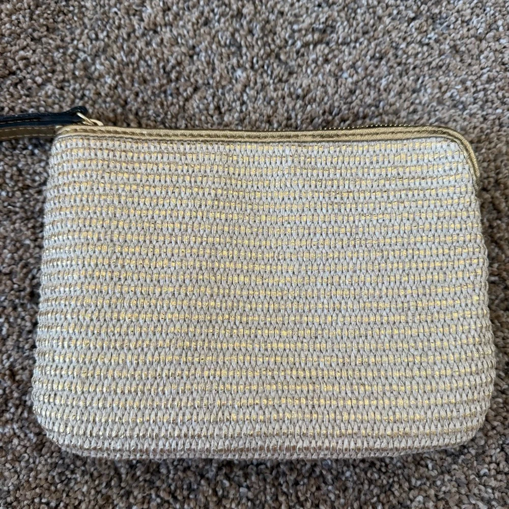 PATRICIA NASH Distressed Metallic Raffia Clutch Wristlet in Antique Gold